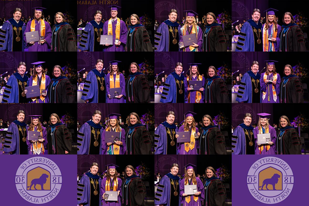 Sixteen students were honored for outstanding achievement during the recent University of North Alabama commencement ceremonies.